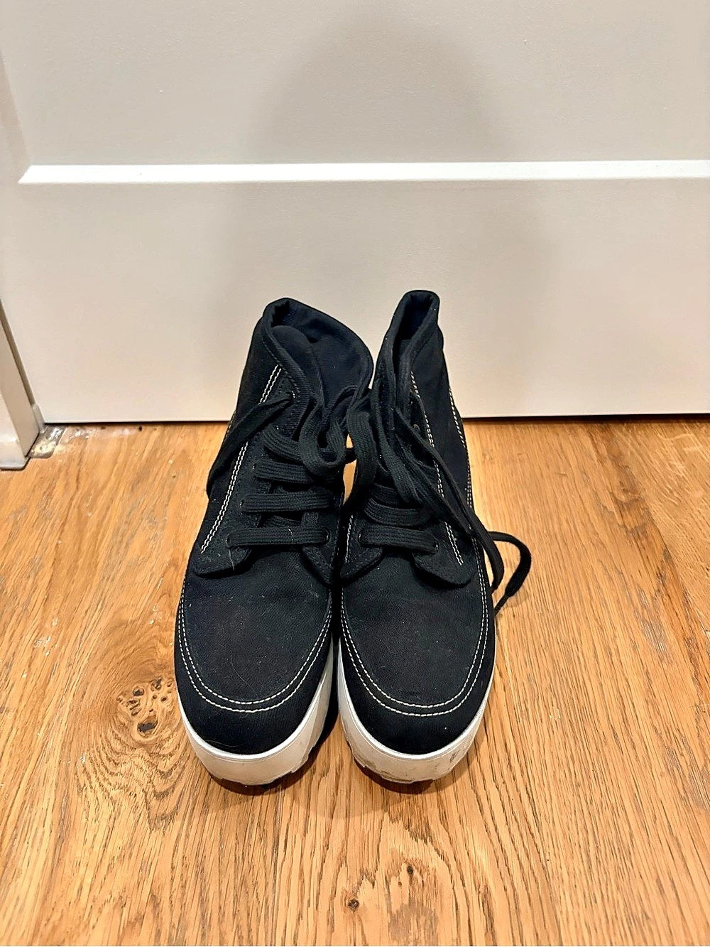 Miu Miu Black Canvas High Top Platform Sneakers